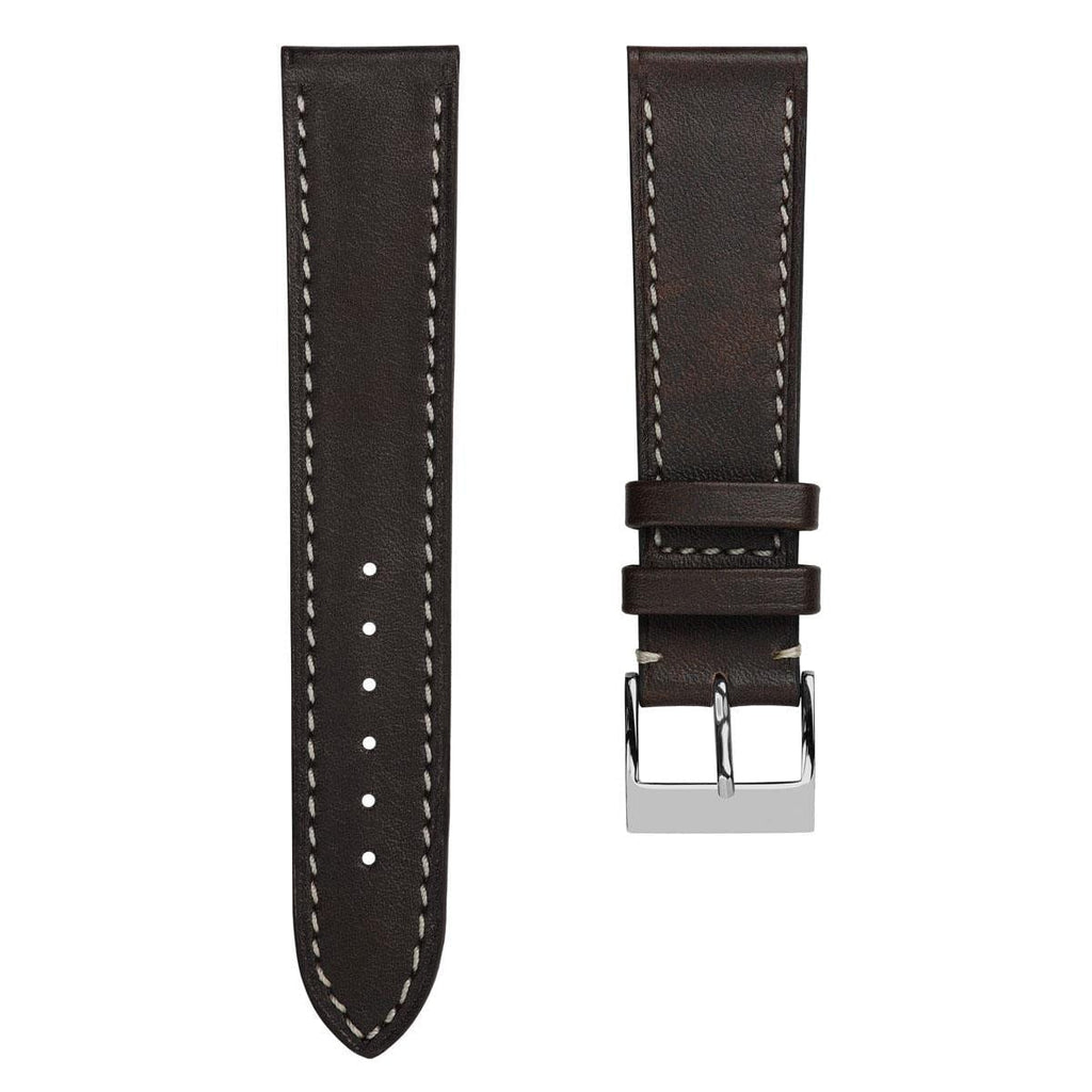 Élégante montre avec bracelet en cuir de veau Patina Plate Rochefort - Brun Chocolat