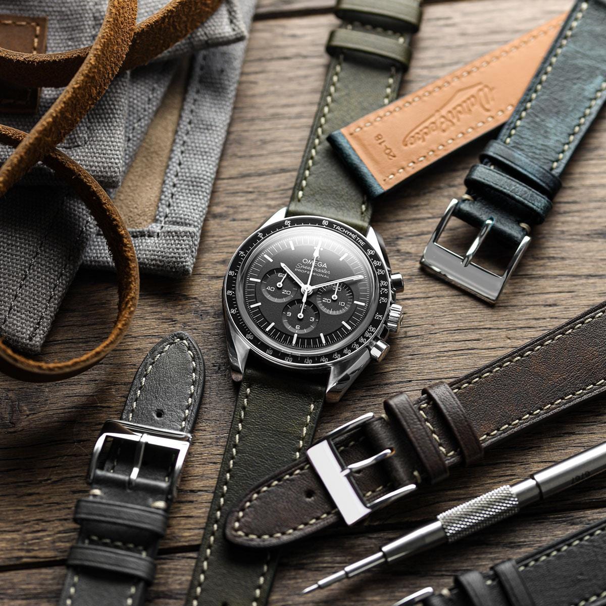 Élégante montre avec bracelet en cuir de veau Patina Plate Rochefort - Brun Chocolat
