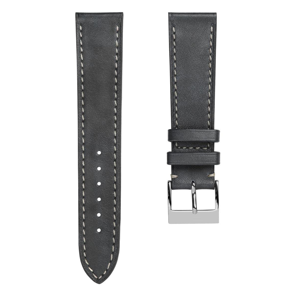 bracelet de montre en cuir de veau patiné plat Rochefort - Platine
