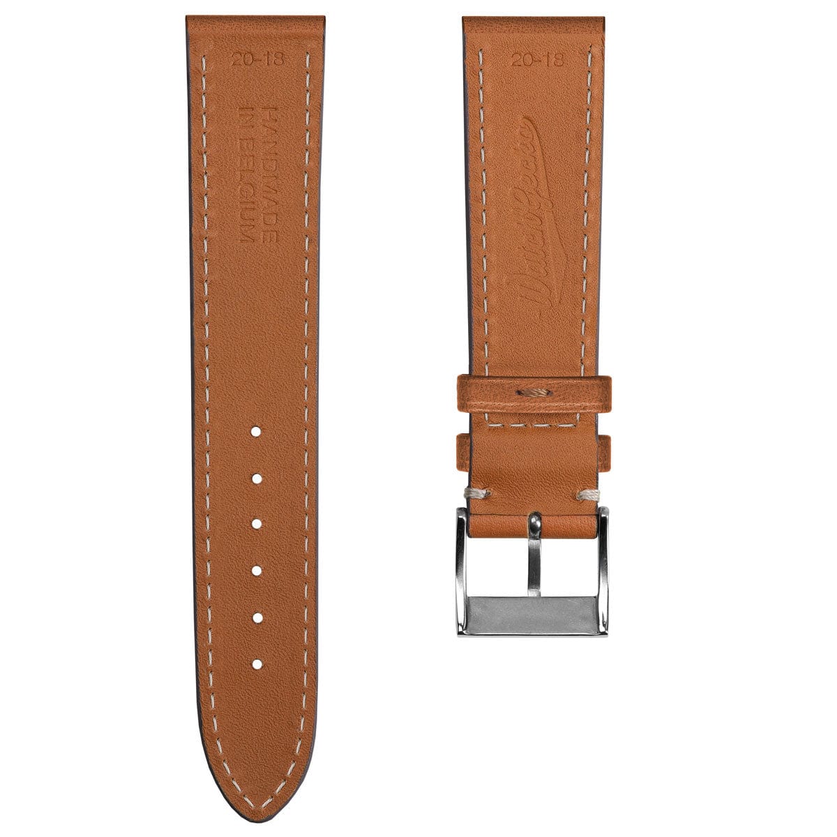 Courroie de Montre en Cuir de Cheval Cognac Leuven Cavallo Plate, Fait Main
