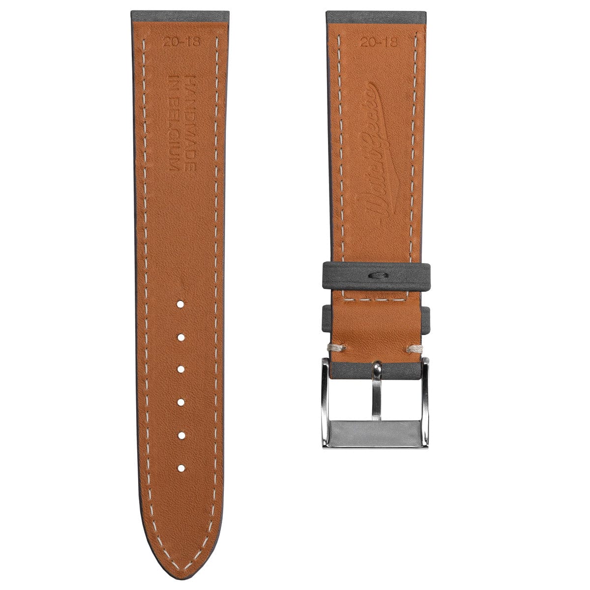 Bracelet de Montre en Cuir Nubuck Plat Mozet Fait Main - Gris Élégant