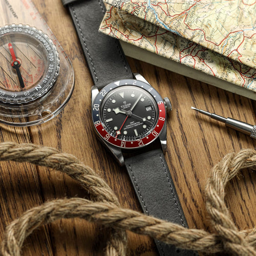 Bracelet de Montre en Cuir Nubuck Plat Mozet Fait Main - Gris Élégant