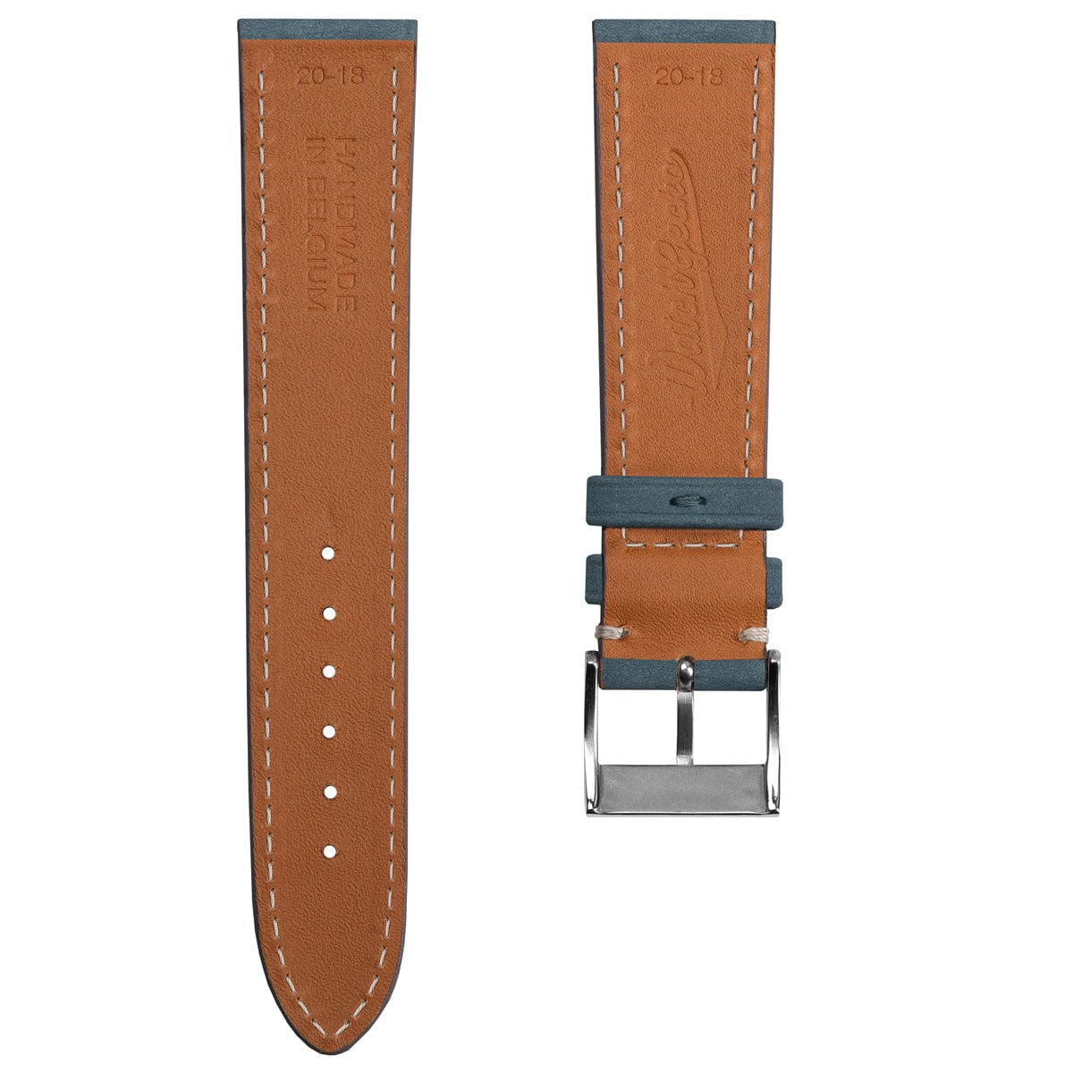 Bracelet Montre en Cuir Nubuck Plat Mozet Fait Main - Bleu Jean