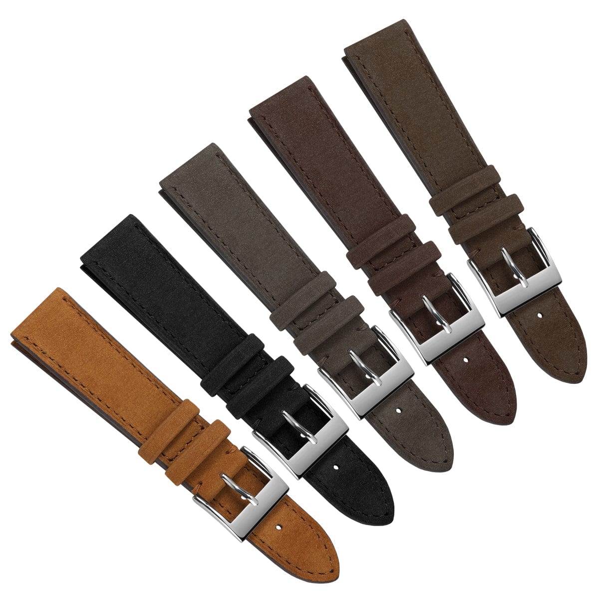 Bracelet pour montre en cuir nubuck plat Mozet, fait main en kaki