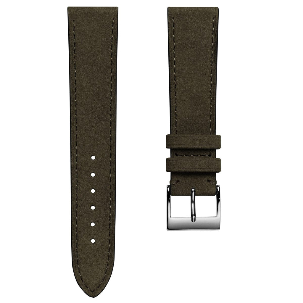 Bracelet pour montre en cuir nubuck plat Mozet, fait main en kaki