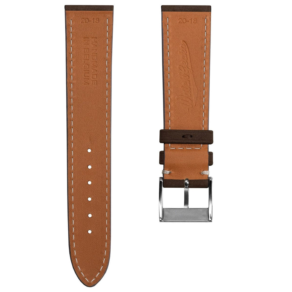 Bracelet de Montre en Cuir Nubuck Plat Mozet Fait Main - Marron Chocolat