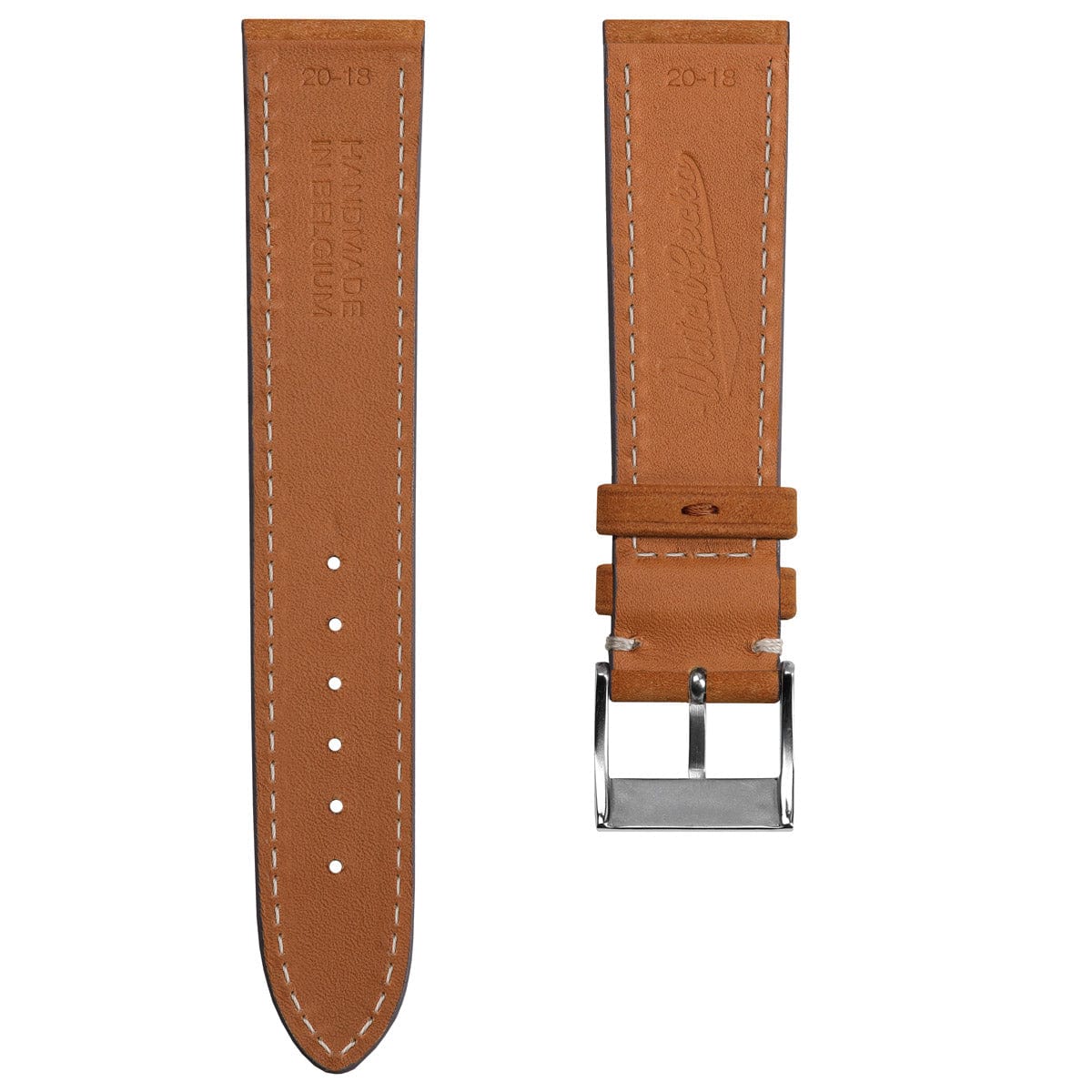 Janse Mooie Flat Nubuck Handgemaakte Lederen Horlogeband - Karamel