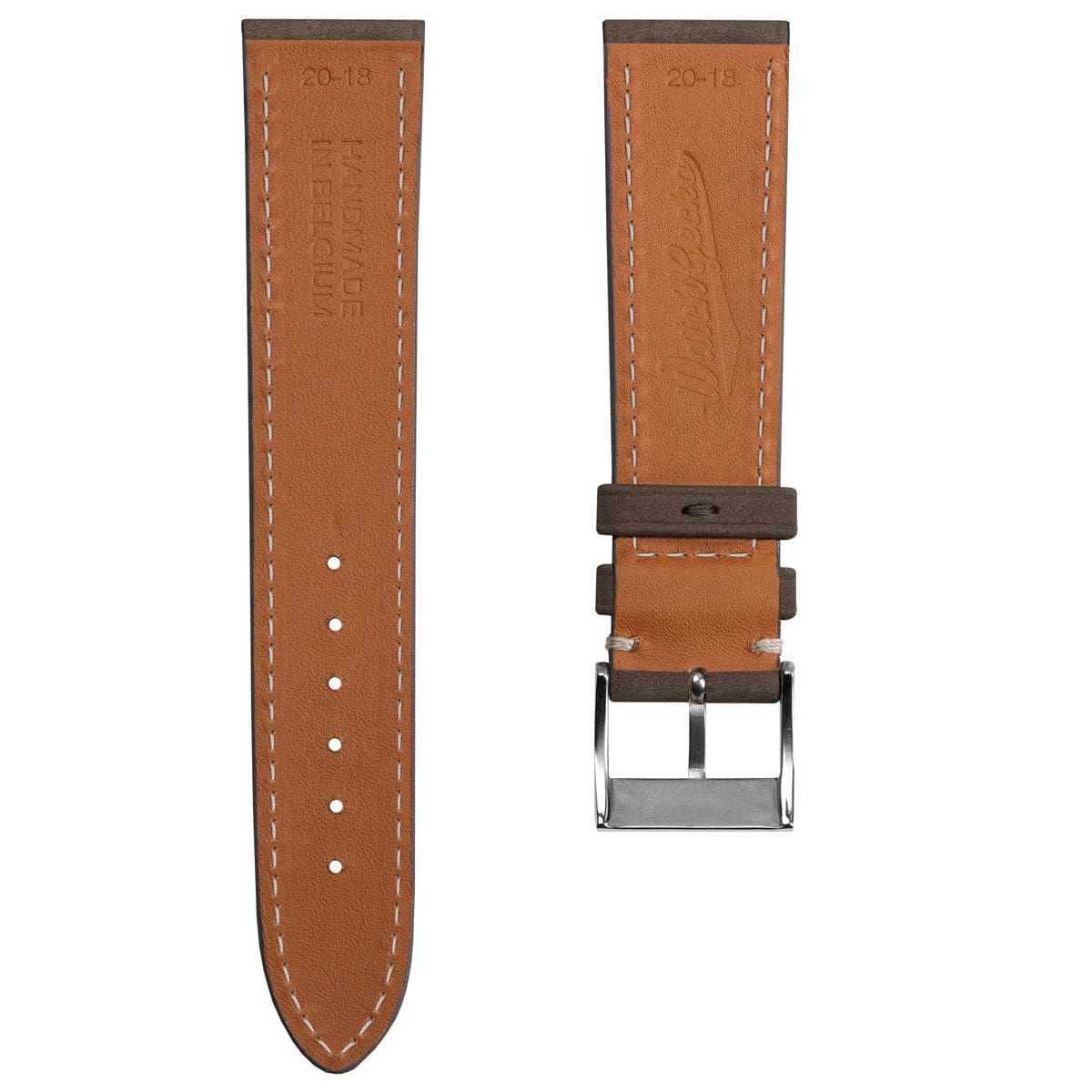 Bracelet de montre en cuir nubuck plat Mozet fait main - Taupe élégante