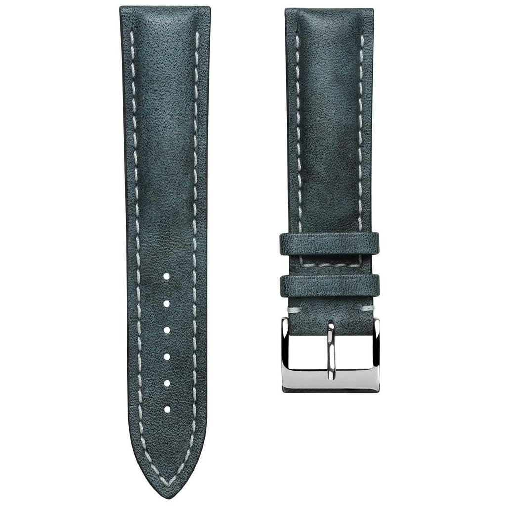 Armband aus dickem, gepolstertem Leder im Vintage-Design – Patina Blau Jeanskraft