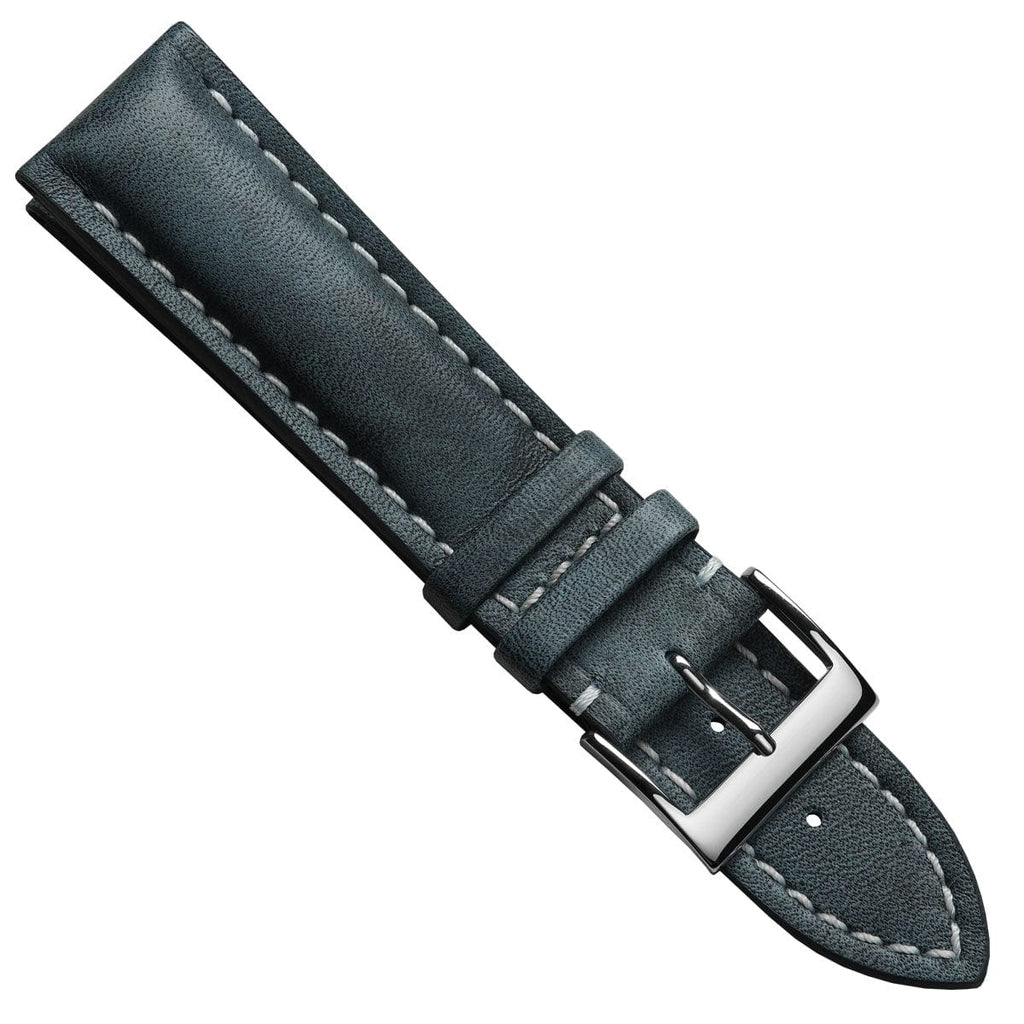 Armband aus dickem, gepolstertem Leder im Vintage-Design – Patina Blau Jeanskraft