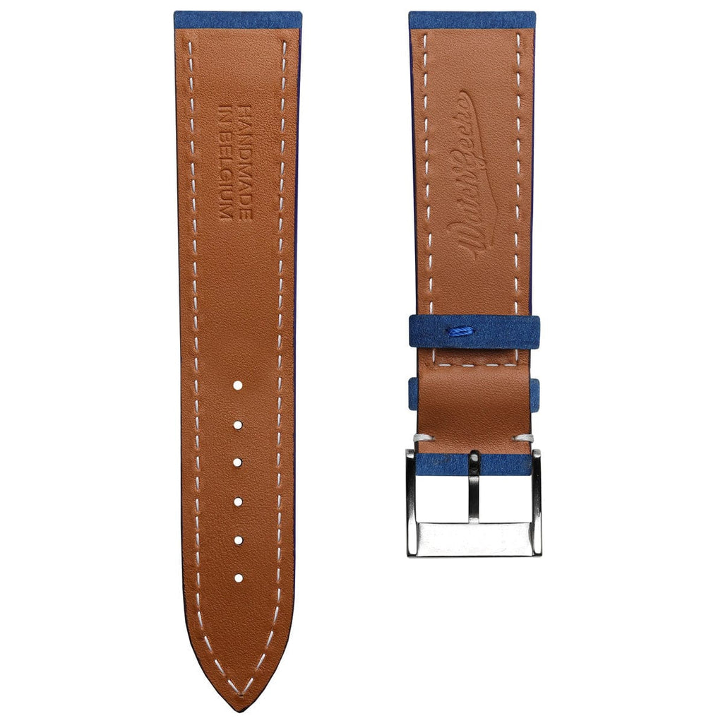 Bracelet en cuir épais et rembourré pour montre Ostend - Nubuck bleu azur