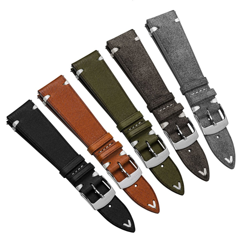 Overton Conceria Opera Suede V-Stitch Watch Strap - Dark Brown
