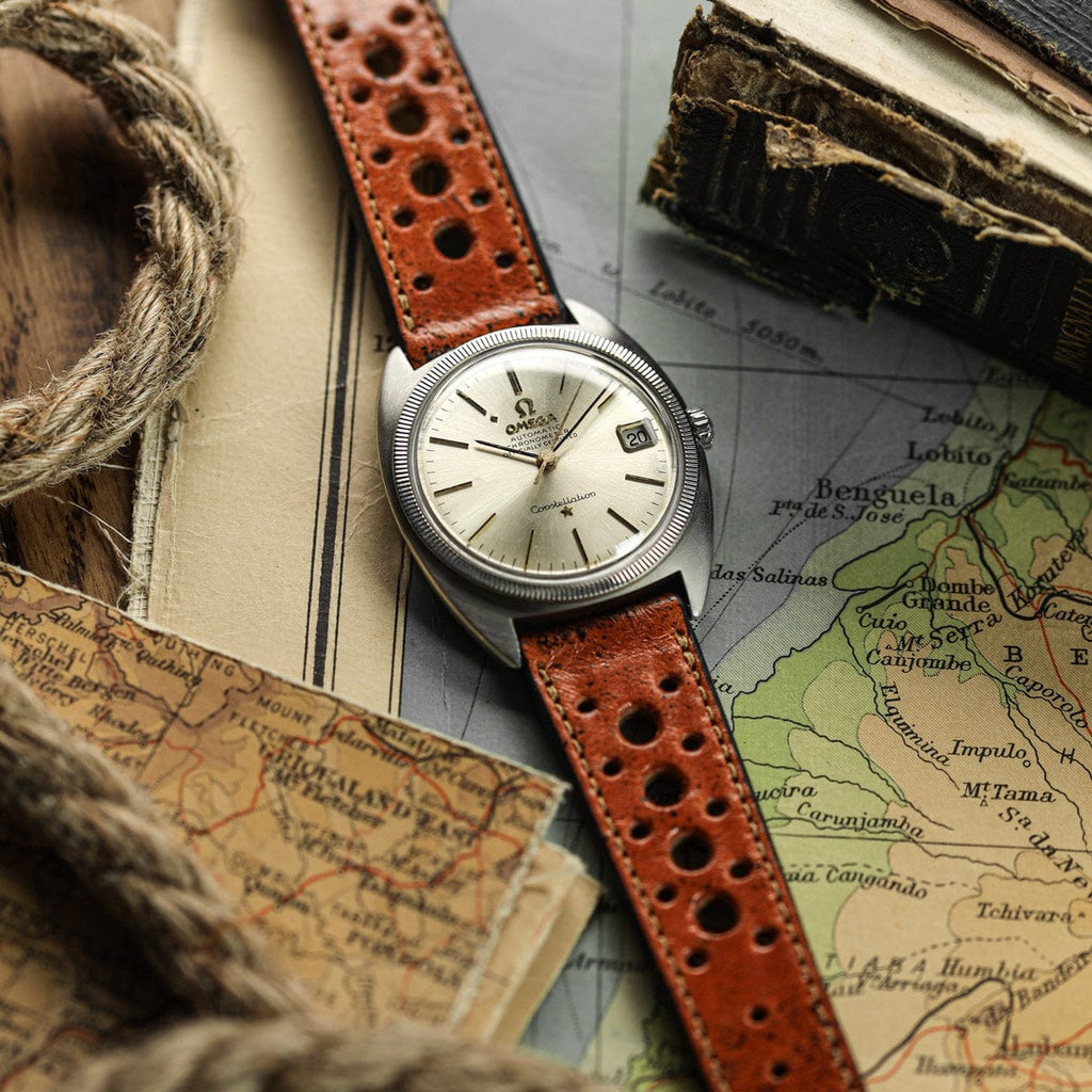 Radstock Racing Style Genuine Leather Watch Strap - Vintage Brown