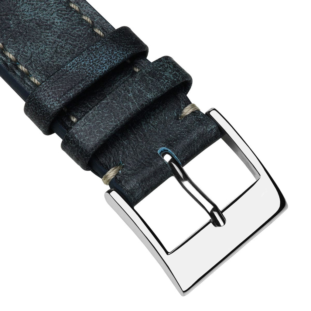 Bracelet pour montre en cuir de veau à patine plate Rochefort - Couleur jean bleu