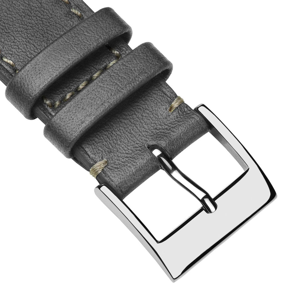 bracelet de montre en cuir de veau patiné plat Rochefort - Platine
