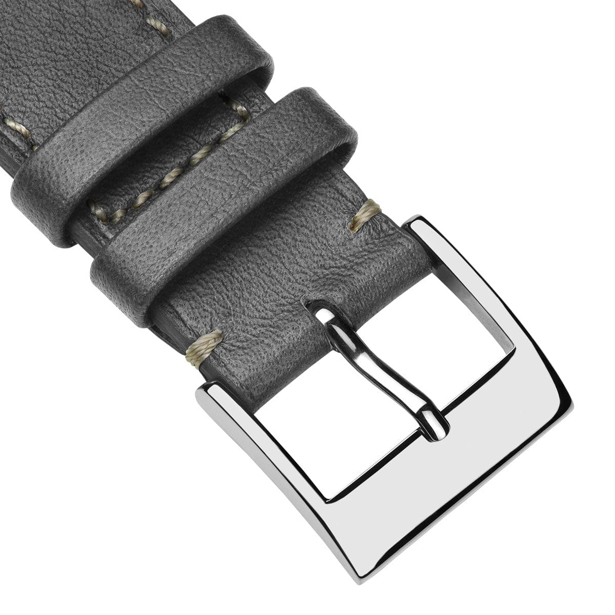 bracelet de montre en cuir de veau patiné plat Rochefort - Platine